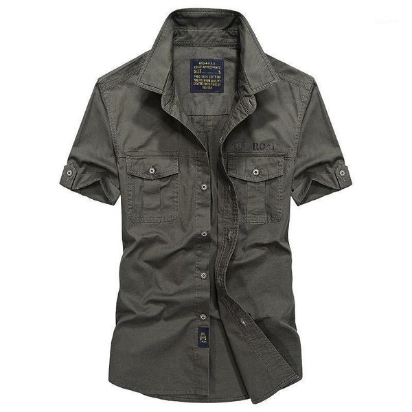 

men's casual shirts 2021 summer cargo military tooling short sleeve shirt solid color cotton plus size 5xl oversized, White;black