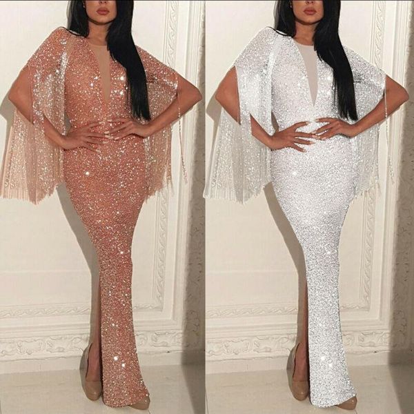

women bodycon maxi long tassel formal wedding party gown sequin dress casual dresses, Black;gray