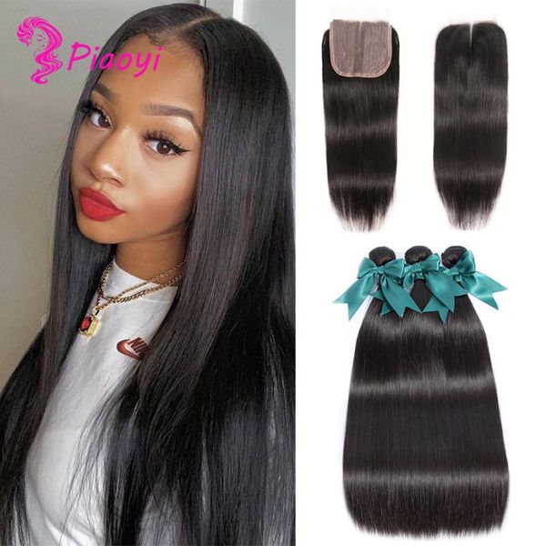 

human hair bulks straight bundles with closure remy 30 inch 3 peruvian, Black