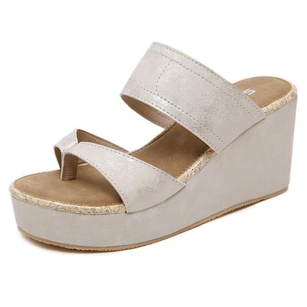 

vacation beach seaside women's sandals cross border slope with large size pu flip-flops comfortable wedges slippers, Black