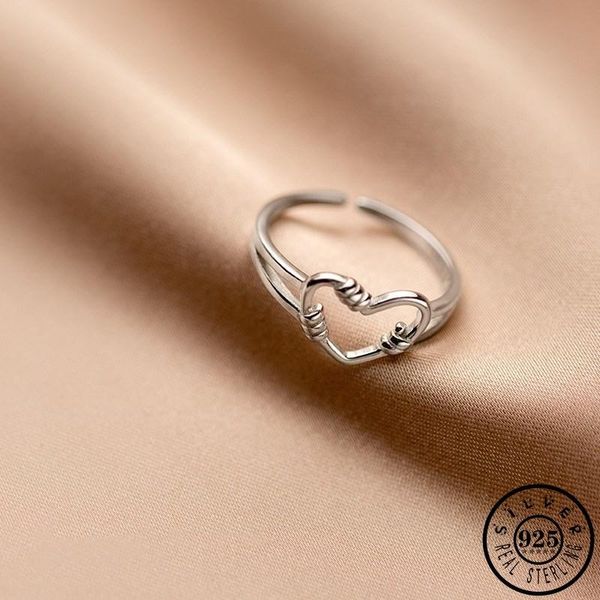 

100% real 925 sterling silver love heart shape finger ring adjustable open knuckle party rings jewelry gifts for women girls cluster, Golden;silver