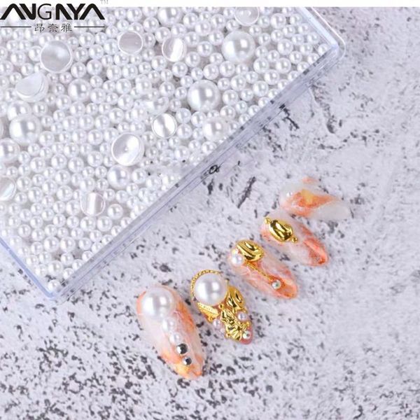 

nail art kits angnya 1 box white beige diy jewelry semi-circular small mixed pearl 3d accessories tips