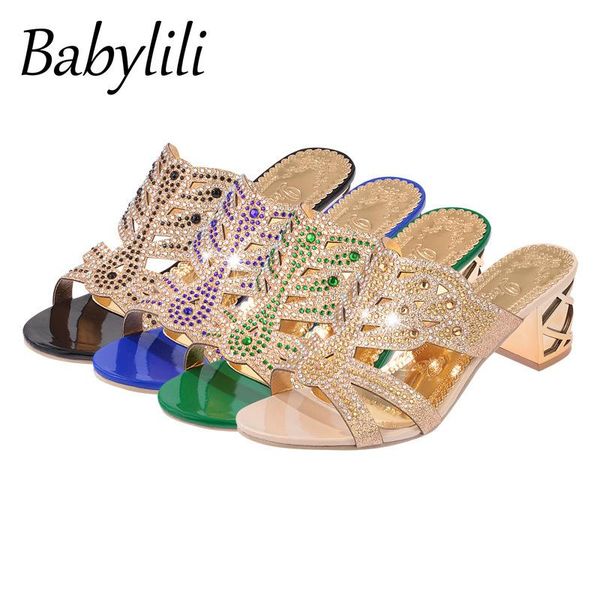 

slippers women platform high heel pvc summer heels open toe slides sandals ladies rhinestones cutout square wedges shoes, Black