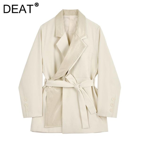 

women's suits & blazers [deat] 2021 autumn fashion tide coat loose fit long sleeve turn-down collar solid color pu leather blazer women, White;black