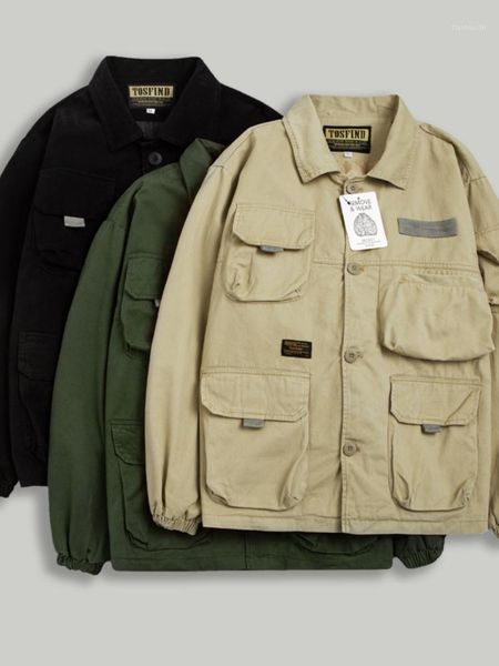 

men's jackets jacket multi-pocket casual frock lapel single-breasted couple jacket., Black;brown