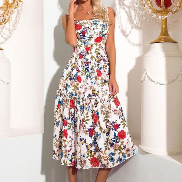 

casual dresses summer 2021 europe america printing women's dress bohemia fashion high waist simplicity sleeveless vacation, Black;gray