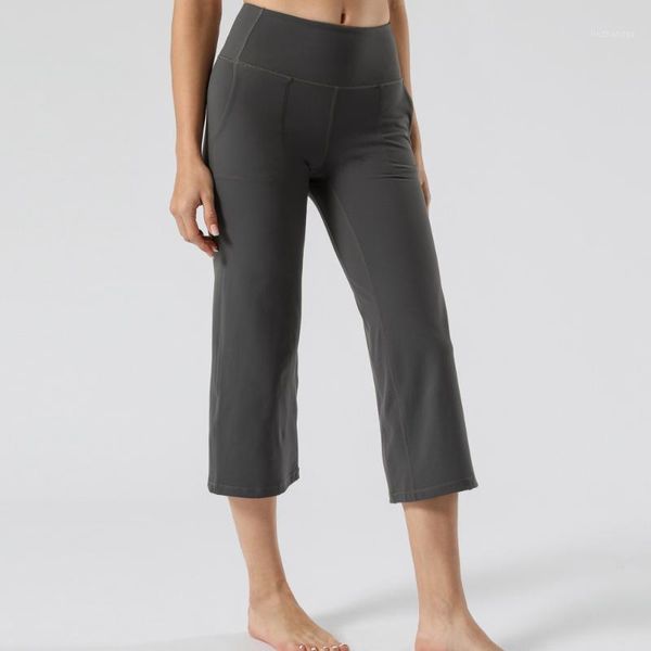 

yoga outfit nwt 2021 women wide leg capris high waist solid skinny stretch side pockets leggings boot cut crop