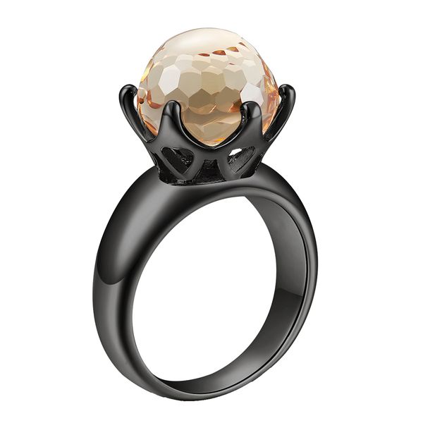 

shiny black plated pave big brown stone rings cool jewelry stock jewellery, Silver