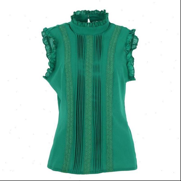 

womens t shirt women ruffle stand collar slim lady casual lace sleeveless ladies tee green white chiffon
