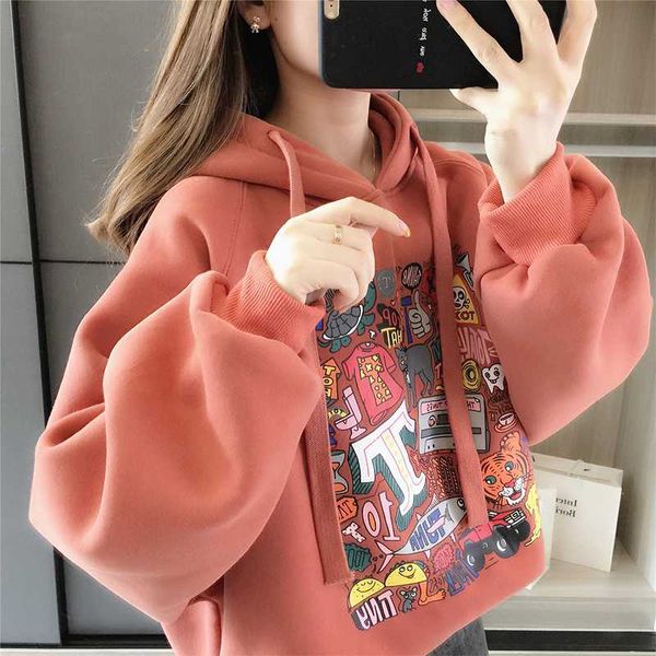 

women's hoodies & sweatshirts the autumn/winter 2021 thick and fleece hoodie loose coat top, Black
