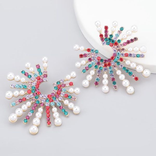 

dangle & chandelier fashion trend multi-color rhinestone imitation pearl earrings ladies dinner jewelry statement earring accessories, Silver