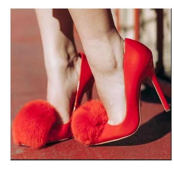 

sandals thin and high heels selling spring ladies round faux fur pointed toe shoes, Black