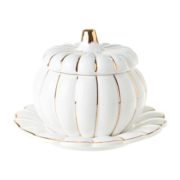 

mugs 1 set pumpkin shape rice bowl double kitchen ceramic plate with lid (white)