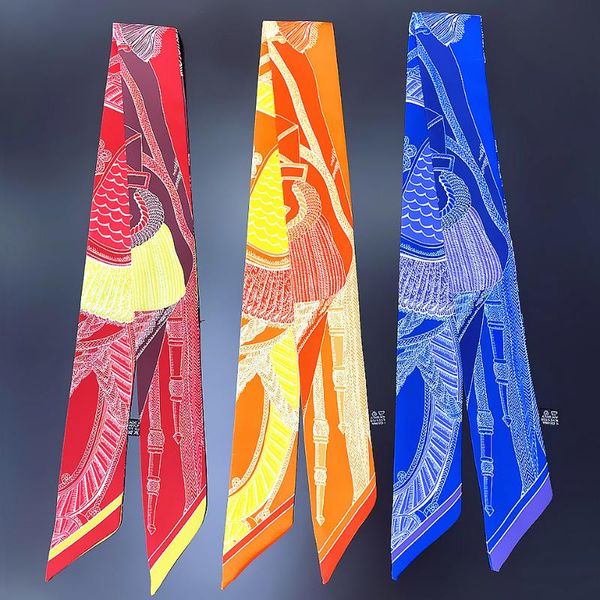 

scarves 2021 brand silk scarf design women for ladies hair accessories foulard & bag fashion headbands summer, Blue;gray
