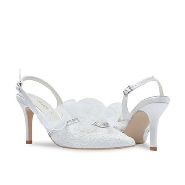 

sandals summer fashion pointed lace ruffle bridal wedding shoes white stiletto banquet dress large size all-match female, Black