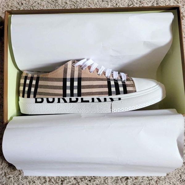 

mens vintage check leather sneakers women designer shoes logo print cotton sneaker rubber bottom lattice trainer outdoor casual shoes with b, Black
