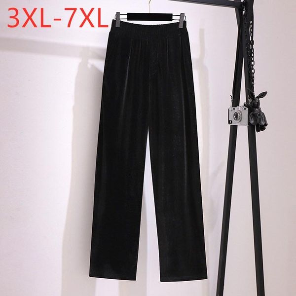 

plus size pants 2021 autumn winter for women large loose casual black velvet wide leg long trousers 3xl 4xl 5xl 6xl 7xl