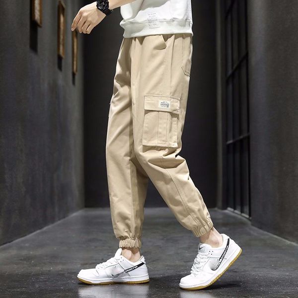 

men's pants harem cargo harajuku hip hop streetwear joggers sweatpants men side pocket jogging casual trousers slim fit, Black