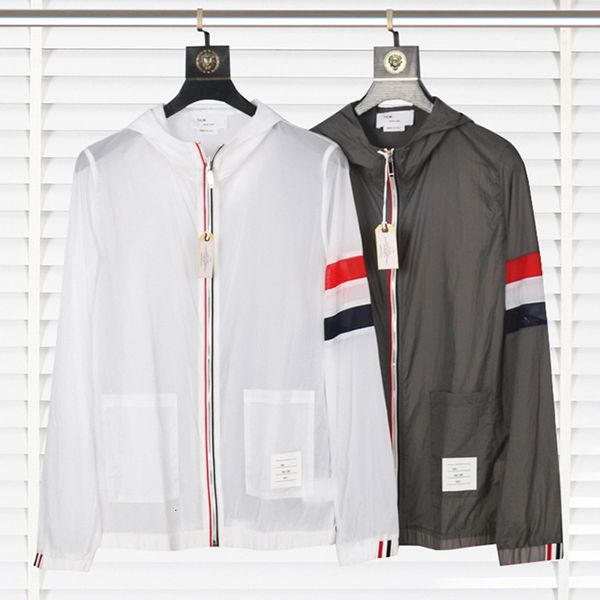 

jacket chao brand tb spring and summer stripe stitched outdoor leisure sunscreen men's loose thin hooded, Black;brown