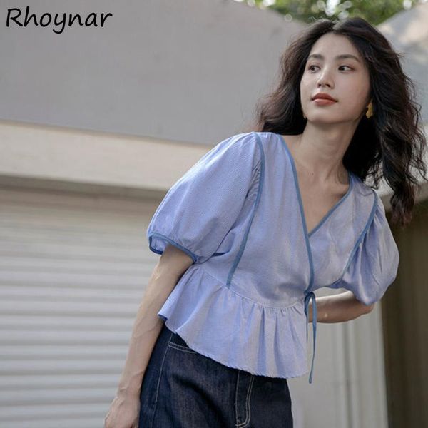 

women's blouses & shirts women v-neck ruffles office lady french style fashion simple harajuku short sleeve summer casual female cloth, White