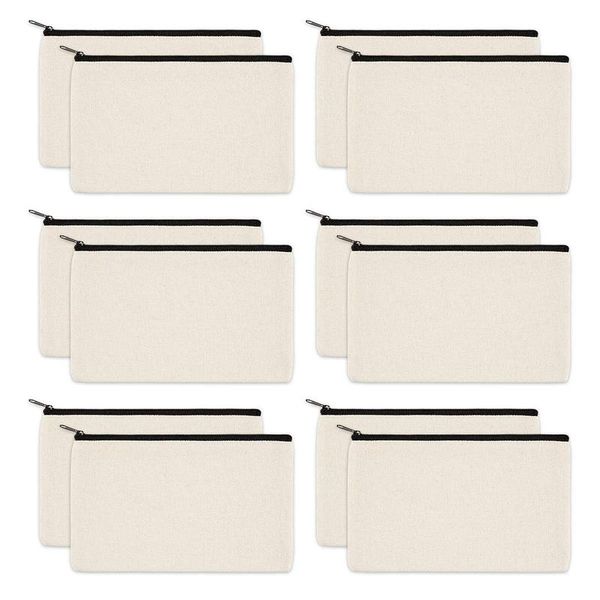 

pencil bags 12 pack canvas zipper bags, blank diy craft pouches for travel cosmetic makeup case, party gift coin cash pur