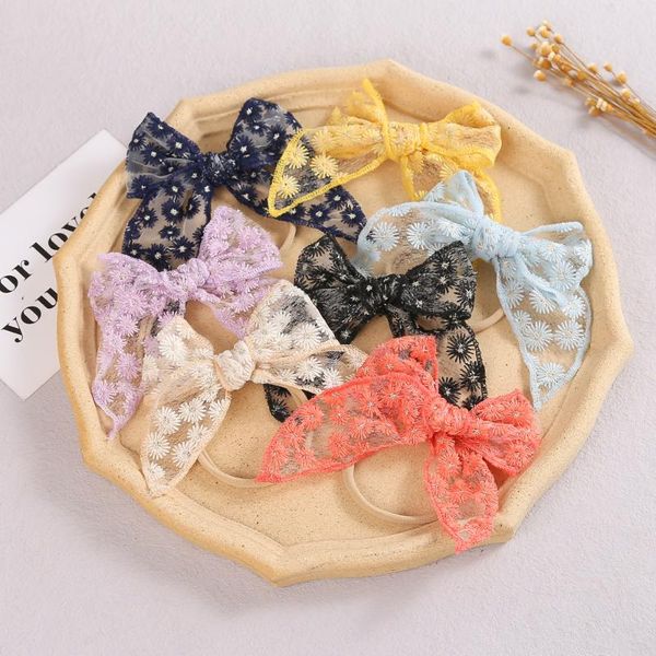 

hair accessories 1pcs baby nylon headbands bows for girl elastic bands lace bow born turban kid girls, Slivery;white