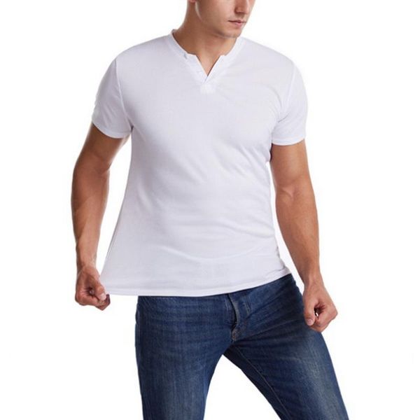 

men's t-shirts t-shirt short-sleeved v neck elastic solid simple casual daily home wear fashion summer fitness sport outfit plus size, White;black