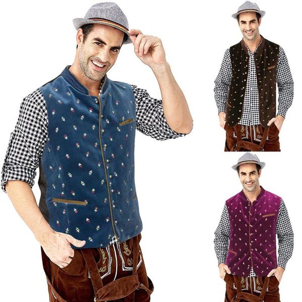 

men's vests 2021 vintage vest oktoberfest bavarian costume holiday party casual wear large size, Black;white