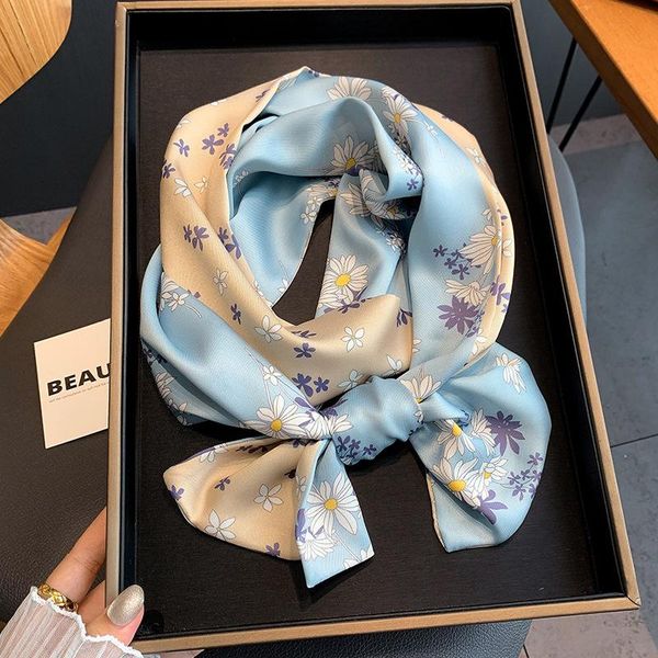 

scarves 2021 fashion neck scarf for women shawl silk satin hair scarfs female bandana brand kerchief ladies handkerchief, Blue;gray