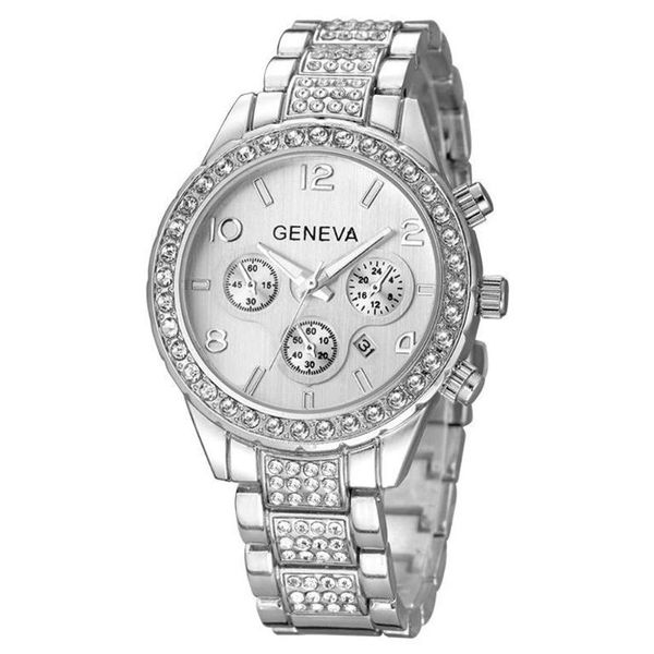 

wristwatches fashion women watches bracelet ladies quartz watch silver stainless steel date womens wristwatch hip hop crystal, Slivery;brown