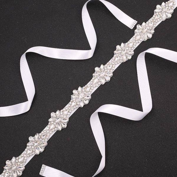 

wedding sashes sesthfar handmade crystal rhinestone bridal belts with ribbons for dress, White