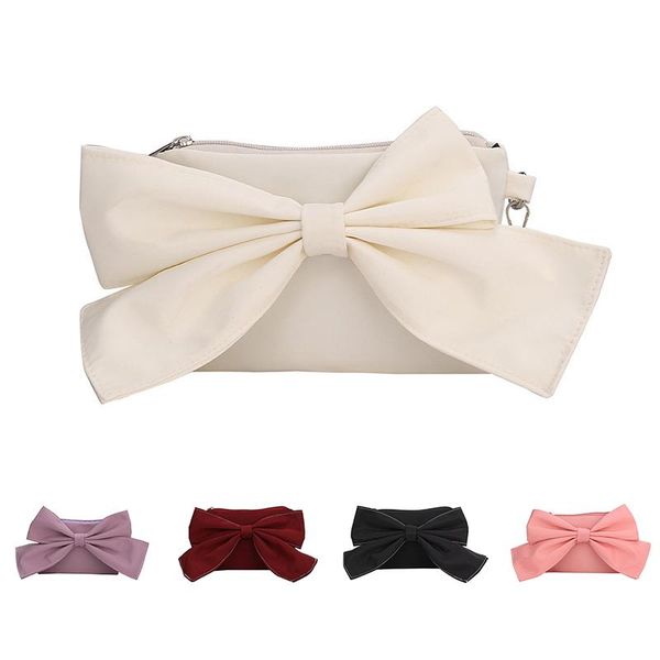 

shoulder bags lady cute solid color small square big bow handbag ancient style messenger soft women bag