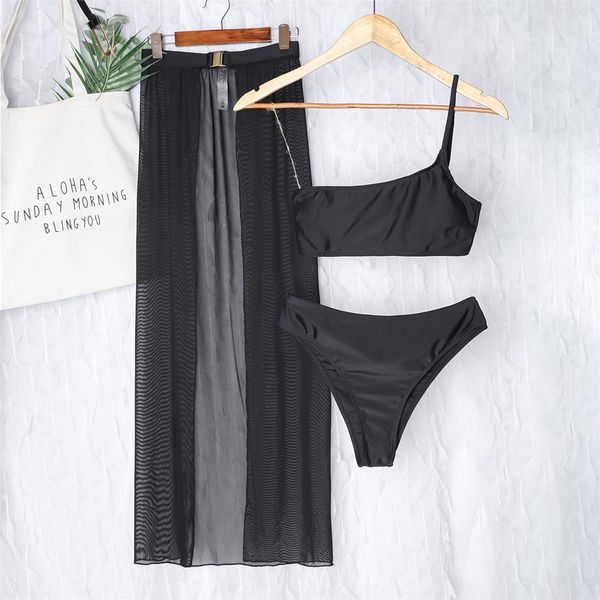 

new s - xl one shoulder bikini women swimwear female swimsuit three-pieces bikini set with sarong bather bathing suit swim k2713