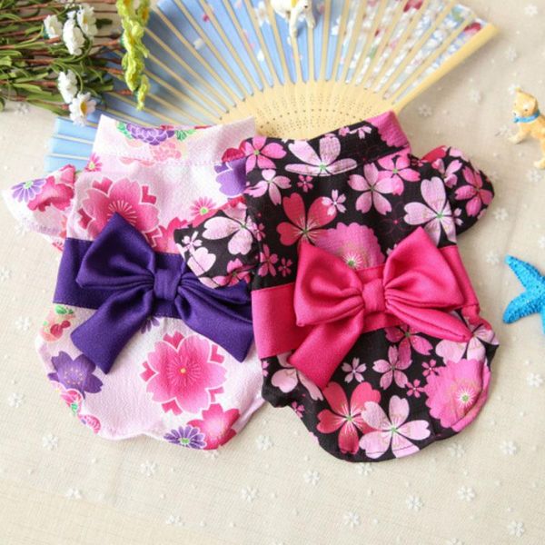 

dog cat japanese kimono clothes floral with big bowknot wedding dress skirt puppy princess clothing pet costume apparel
