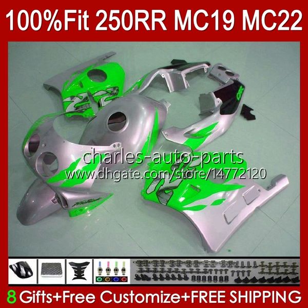 Corpo iniezione per HONDA CBR250RR MC19 1988-1989 CBR 250 RR CC 250R 250RR 88 89 112HC.237 CBR250 RR CC 1988 1989 Carrozzeria CBR 250CC 88-89 Kit carene OEM verde argentato