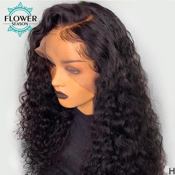 

curly human hair wigs 180% glueless 13*6 lace front wig brazilian remy for women bleached knots preplucked flowerseason1, Black;brown