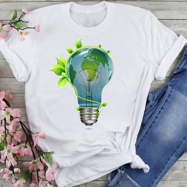 

women's t-shirt women sweet 90s green life cute trend cartoon summer fashion print short sleeve lovely clothes tees tshirt, White