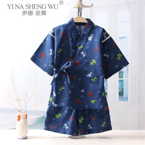 

ethnic clothing japanese style traditional for kid boy asian infant yukata insect printing kimono soft short pants set children pajamas, Red