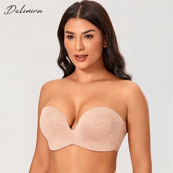 

delimira women's slightly lined custom lift seamless strapless bra 211110, Red;black