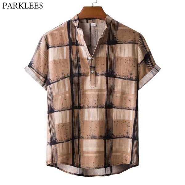 

retro plaid checked hawaiian beach shirt for men brand design casual tropical aloha chemise party outfit holiday clothing 210522, White;black