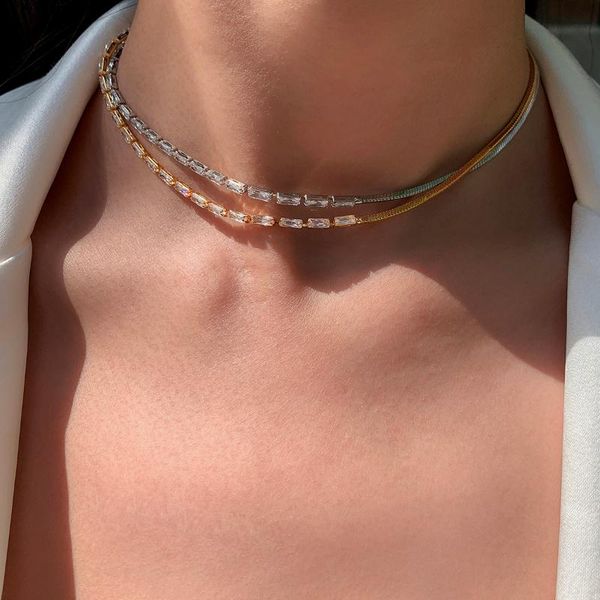 

chokers original design minimalist mosaic half diamond chain necklace summer clavicle, Golden;silver