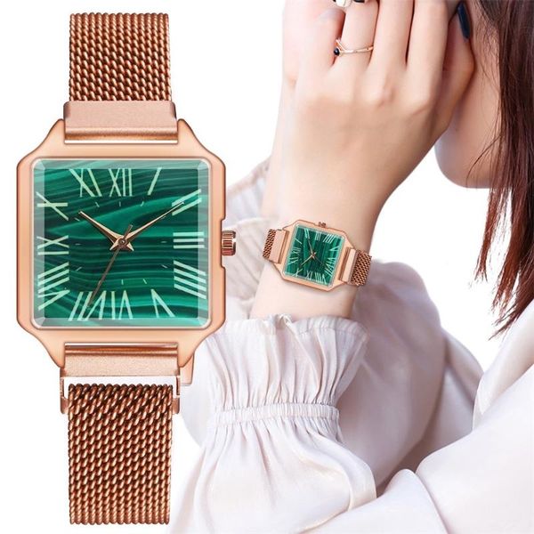 

wristwatches fashion women green watch magnet clasp square quartz for gift clock zegarek damski, Slivery;brown