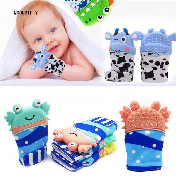 

1pc newborn baby gloves silicone teether dinosaur cow baby mitt teething mitten teething glove candy wrapper sound teether toys