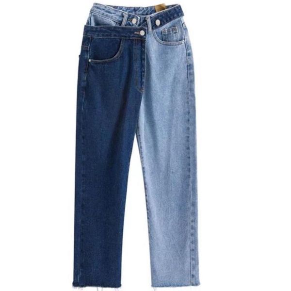 

women's jeans color stitch loose straight pants, Blue