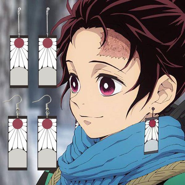 

dangle & chandelier japanese anime demon slayer wholesale cosplay prop kimetsu no yaiba tanjirou kamado earrings accessores, Silver
