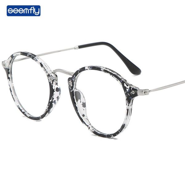 

fashion sunglasses frames seemfly round glasses frame brand students goggles clear lens optical eyeglasses metal legs plain spectacles women, Black