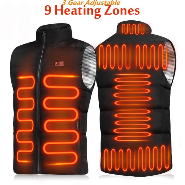 

9 areas heated men womenacket heating thermal clothing hunting vest winter heat veste homme, Black;white