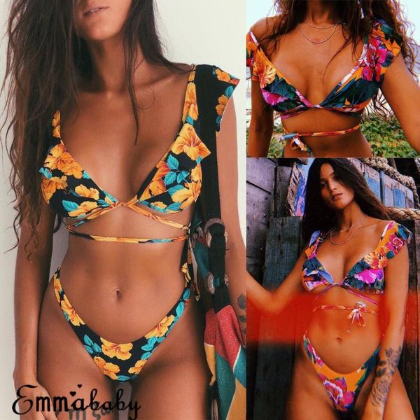 

one-piece suits women swimsuit floral bandage bikini two-piece bathing suit female brazilian swimwear beachwear set