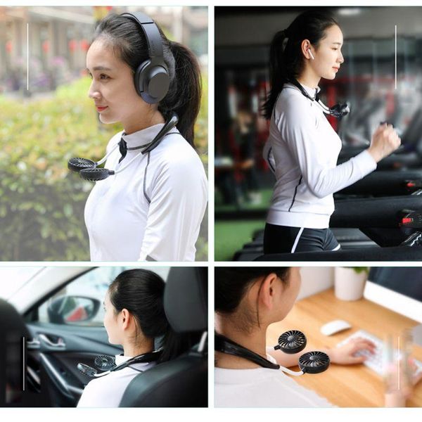 

rechargeable 3 gears portable wearable fan hands-neck hanging mini sports air cooler 4xfb electric fans