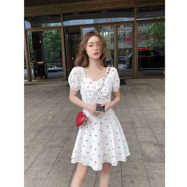 

2021 new women's printed bubble sleeve square collar , high waist, personality, fashion, self-cultivation, summer opxs, Black;gray